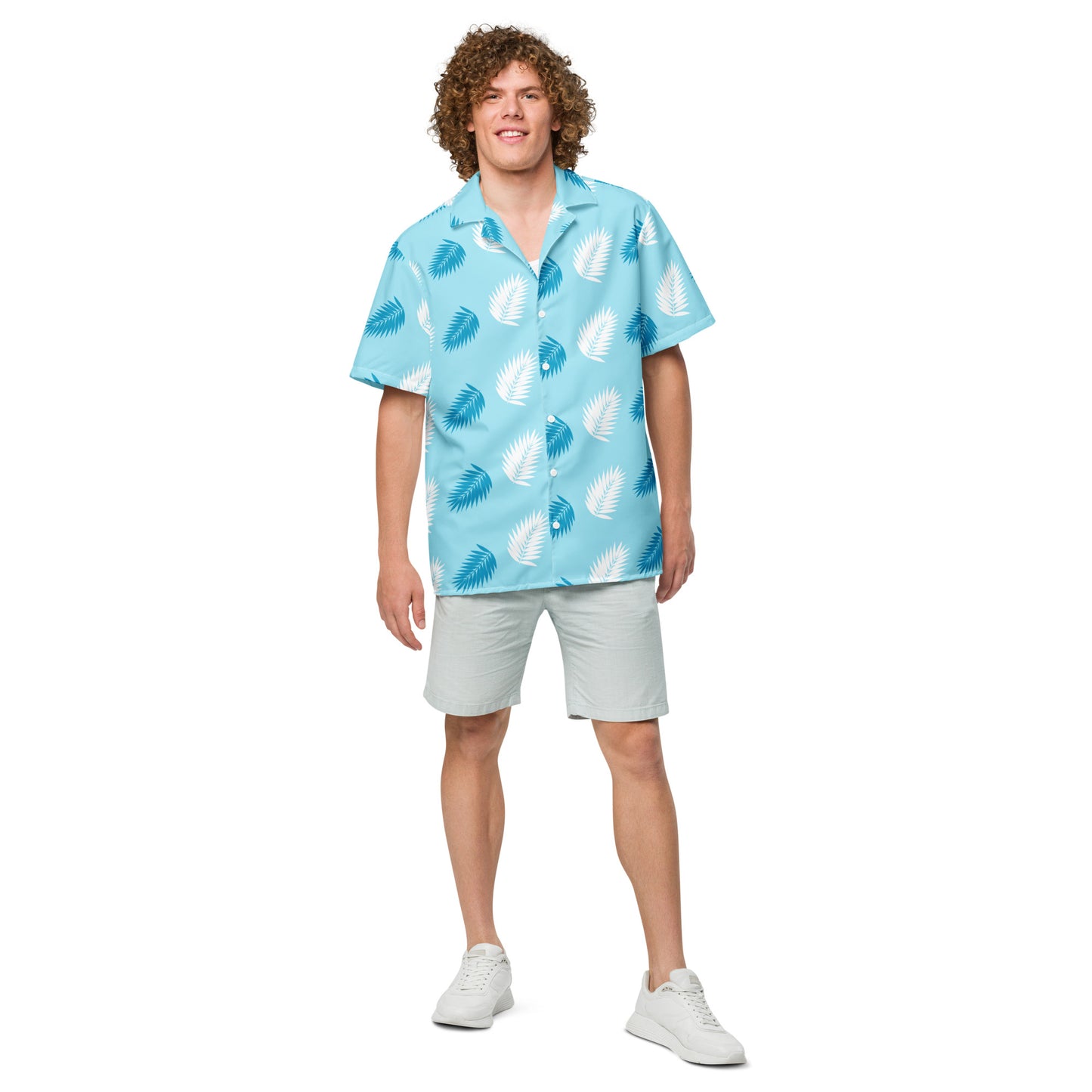 Palm Tree Leaves (Blue & White) - Unisex Button Shirt