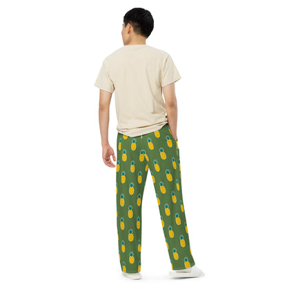 Pineapple Pattern (Green) - Unisex Wide-Leg Pants