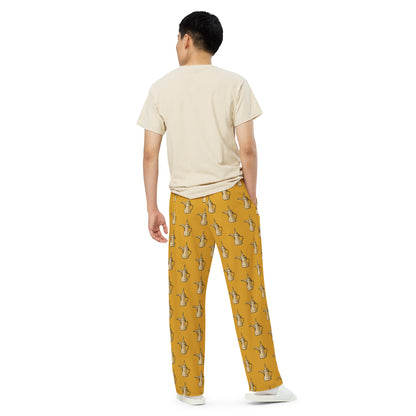 Dallat Gahwa Pattern (Yellow) - Unisex Wide-Leg Pants