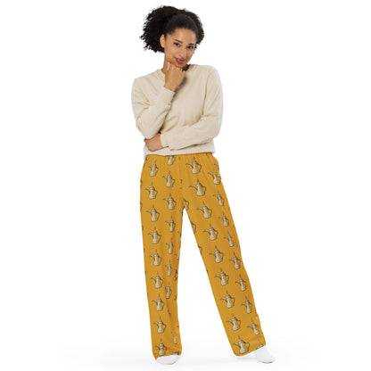 Dallat Gahwa Pattern (Yellow) - Unisex Wide-Leg Pants