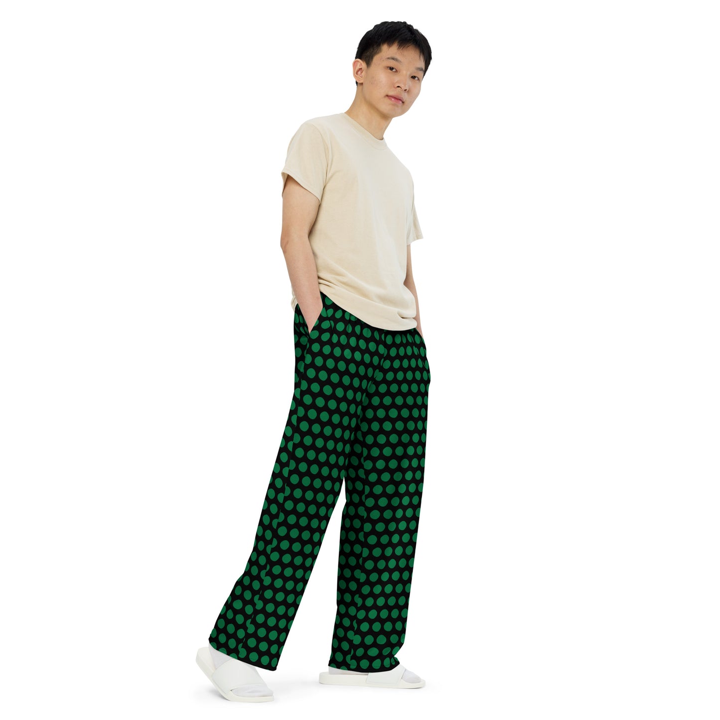 Polka dots (Green) - Unisex Wide-Leg Pants