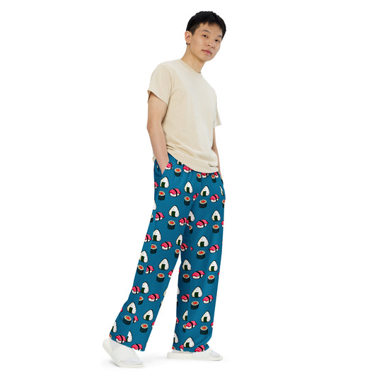 Sushi Ensemble (Cerulean) - Unisex Wide-Leg Pants