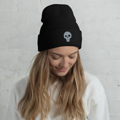 Grey Skull - Embroidered Cuffed Beanie