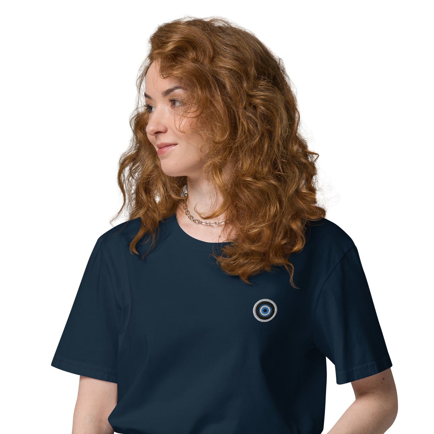 Blue Eyed Amulet - Embroidered Unisex Organic Cotton T-shirt